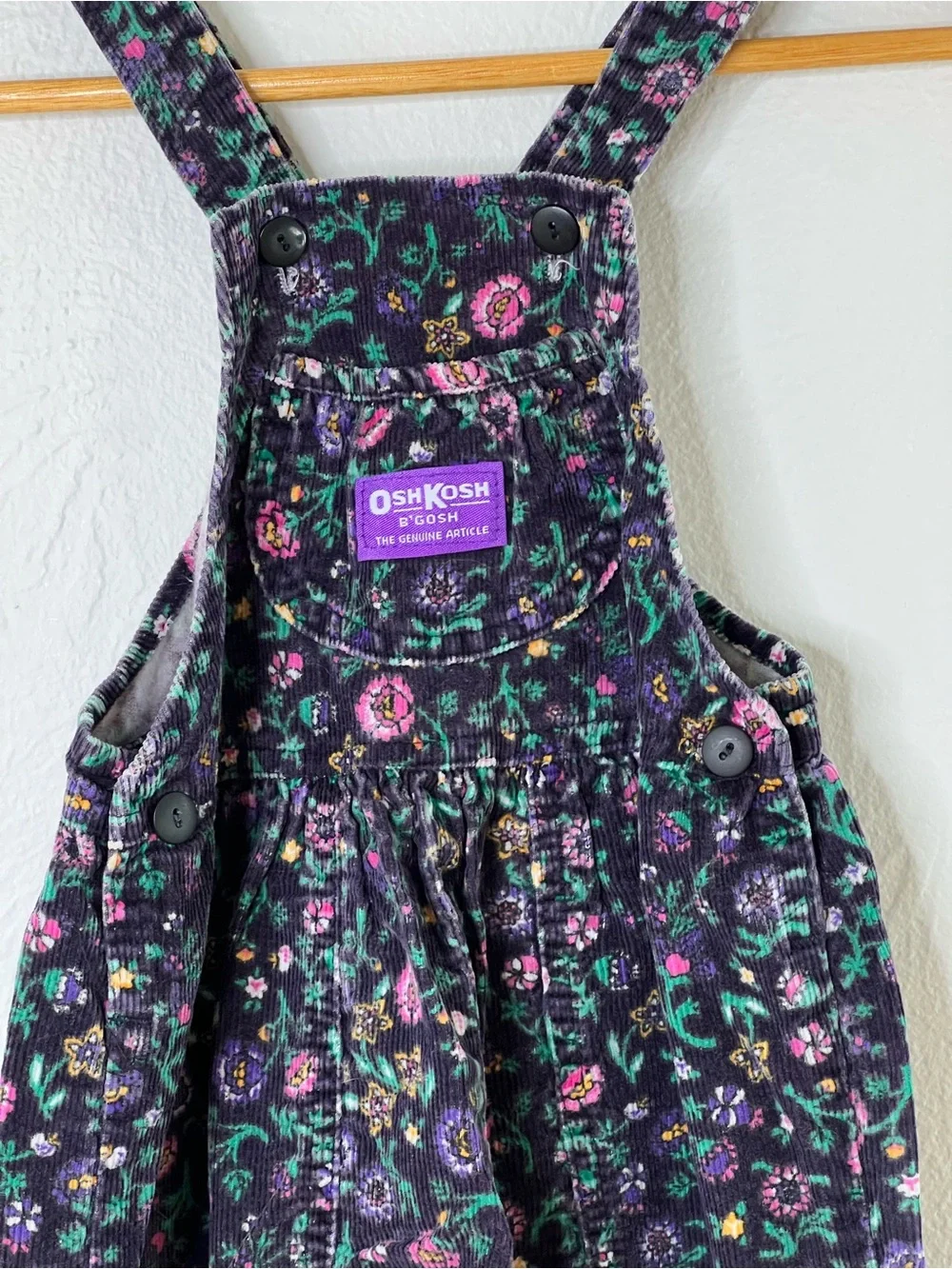 Vintage 80s 90s Oshkosh B’gosh Floral Corduroy Overalls size 6